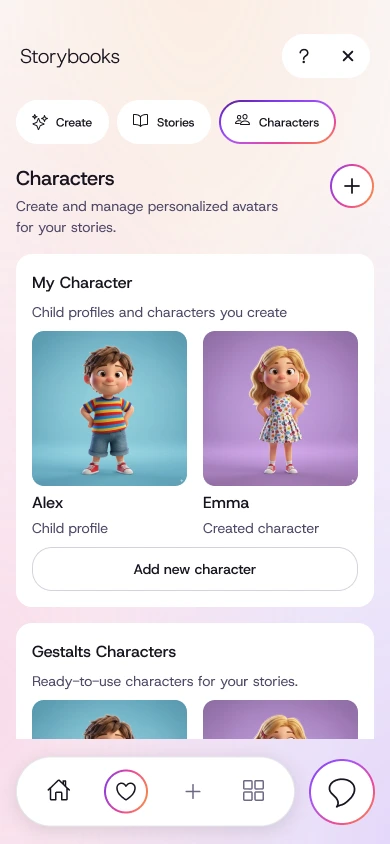 Characters: illustrated avatars for Alex and Emma